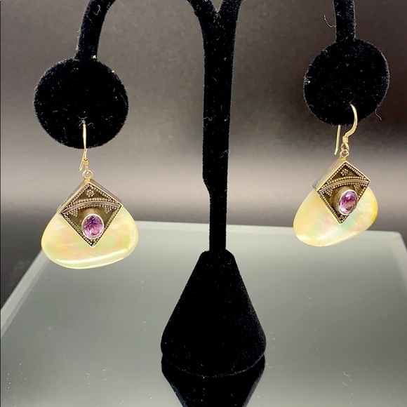 Mother of Pearl Amethyst Earrings - Picture 2 of 4